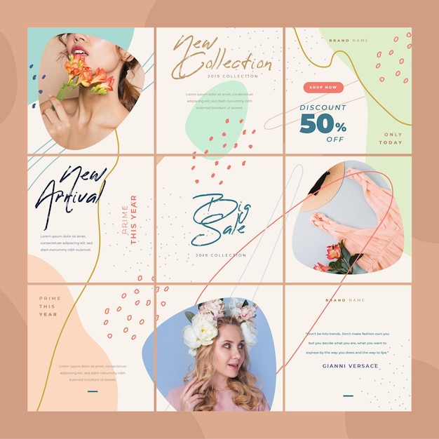 Vector mujer y flores instagram puzzle feed