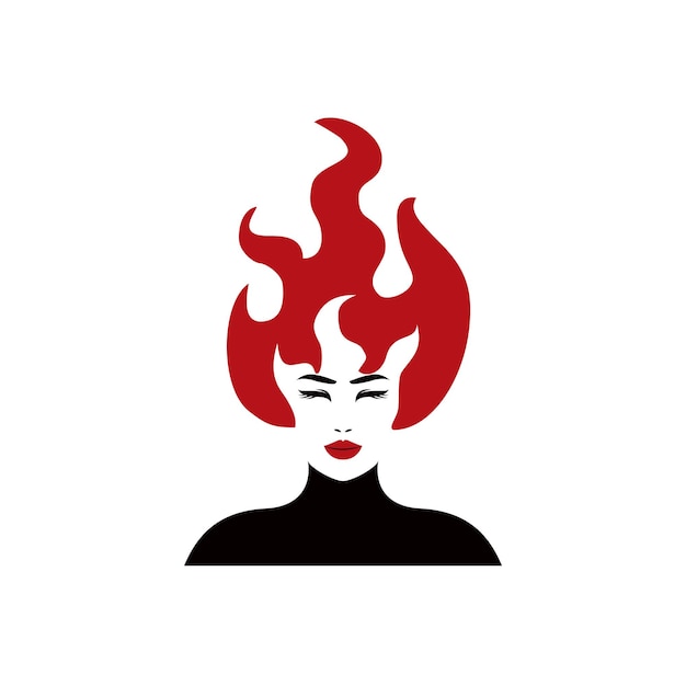 mujer con fuego ardiente llama diseño de logotipo de cabello