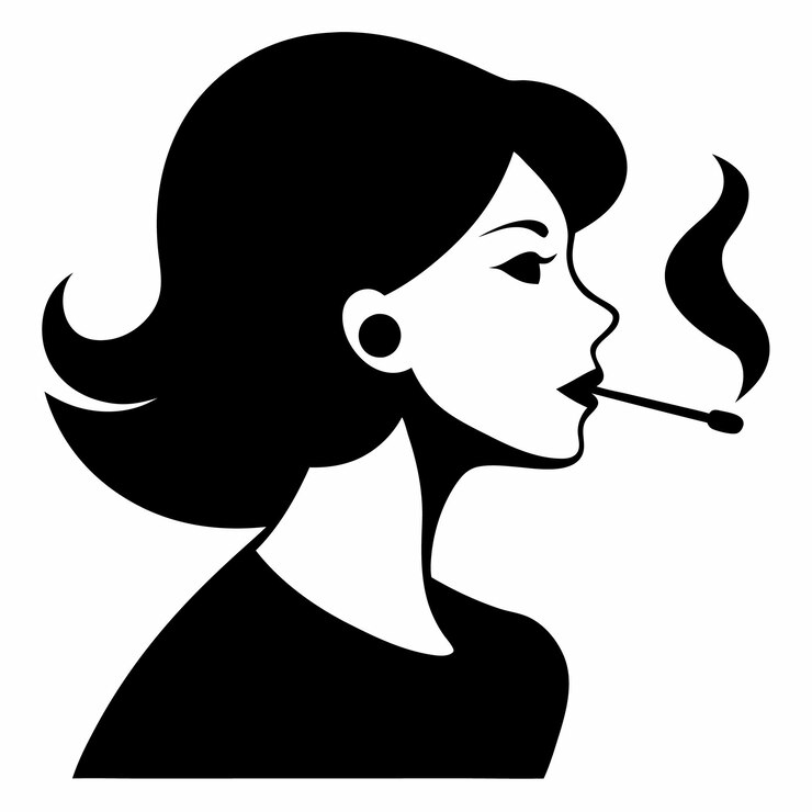 Vector una mujer fumando un cigarro con un cigarrillo en la boca