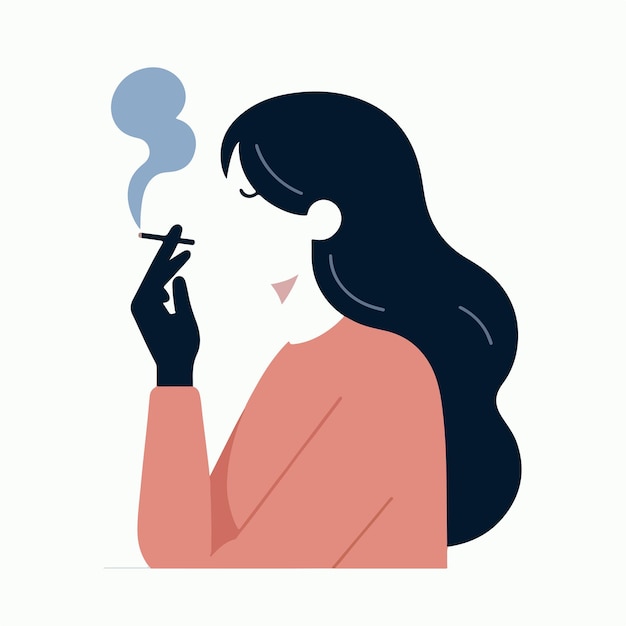 Vector mujer fumando con estilo de diseño plano