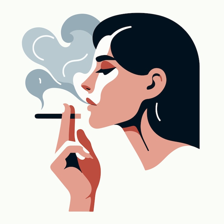 Vector mujer fumando con estilo de diseño plano