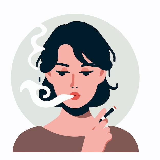 Mujer fumando con estilo de diseño plano