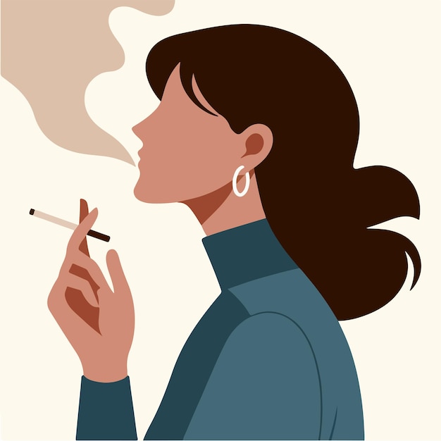 Vector mujer fumando con estilo de diseño plano