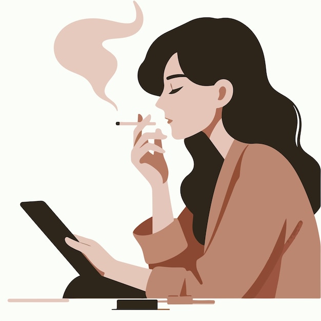 Vector mujer fumando con estilo de diseño plano