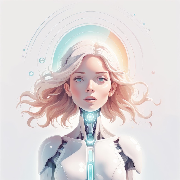 Vector mujer futurista ciencia ficción ilustración tecnología futura arte digital futuro digital alta calidad