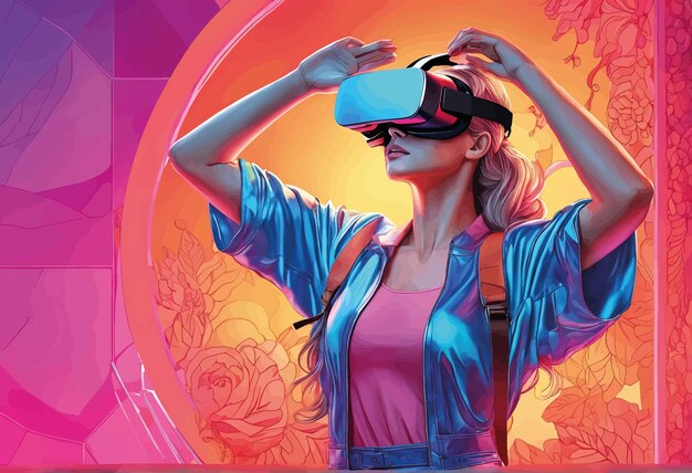 Mujer con gafas futuristas y casco de realidad virtualmujer con gafas futuristas y realidad virtual