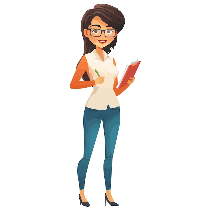 Vector una mujer con gafas sosteniendo un libro y un par de gafas
