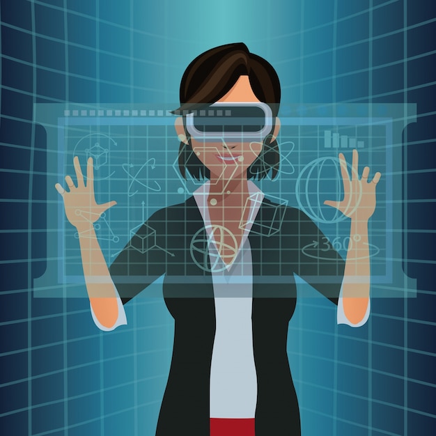 Vector la mujer con las gafas vr tocan el diagrama digital