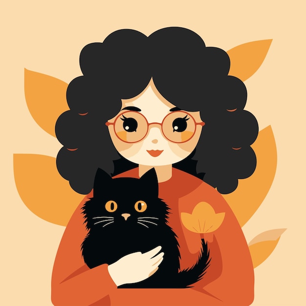 Vector una mujer con un gato lindo.