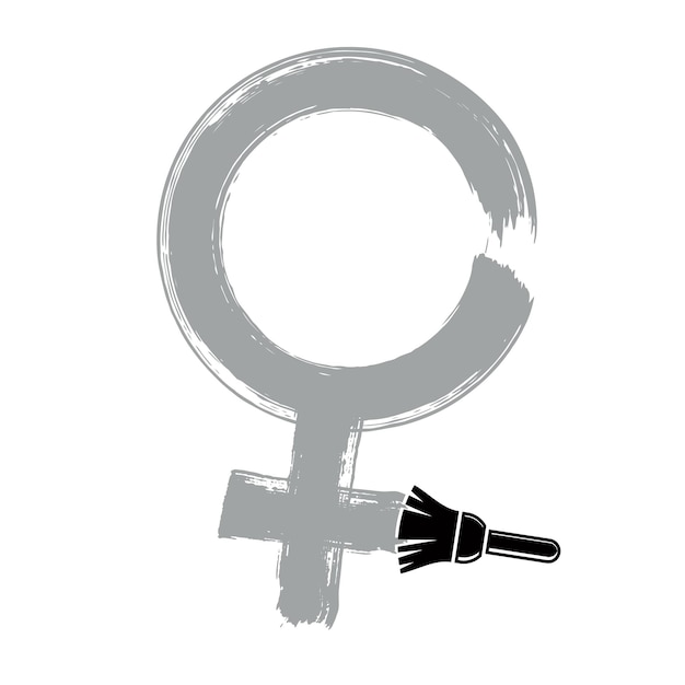 Mujer género vector signo aislado, concepto femenino. Símbolo sexual humano hecho con pinceladas de pincel.