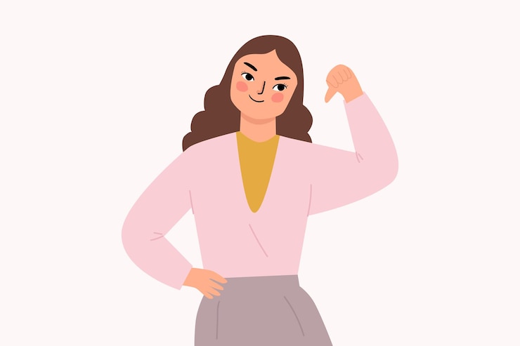 Vector mujer con gesto de pulgar hacia abajo decepcionado concepto de disgusto insatisfecho