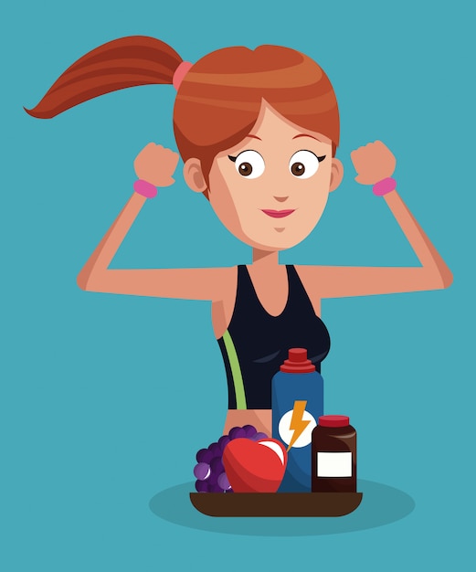 Mujer de gimnasio con comida sana