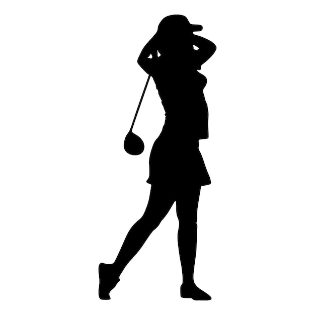Mujer golfista profesional jugando al golf, silueta, vector, ilustración