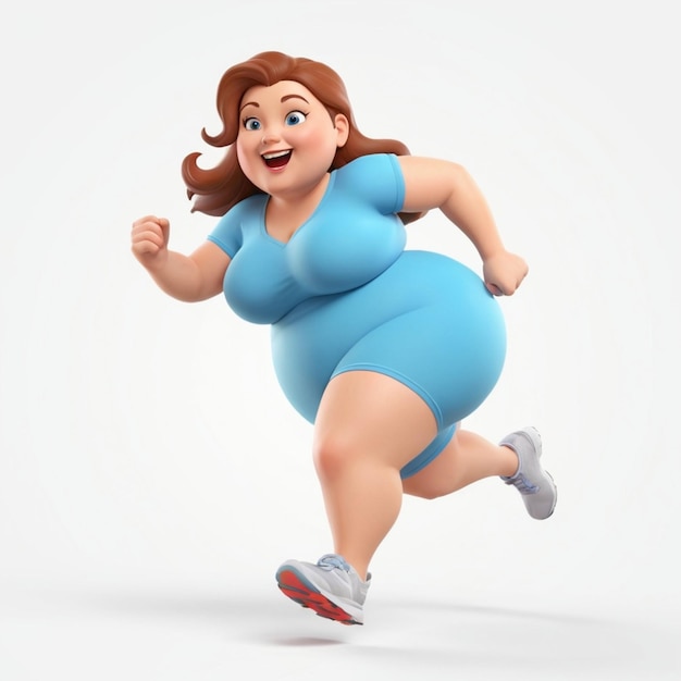 Vector mujer gorda corriendo y vestido azul