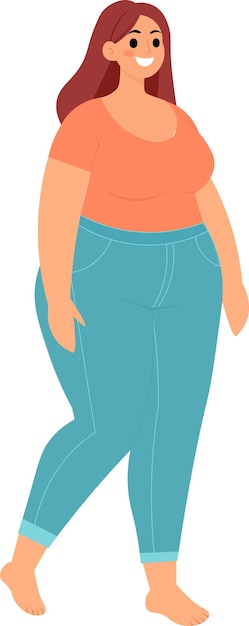 mujer gordo sonriendo ilustración con vaqueros