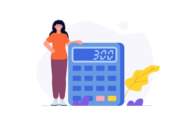 Mujer con una gran calculadora ilustración vectorial