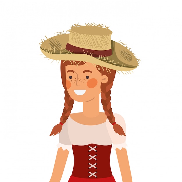 Mujer del granjero con el sombrero de paja