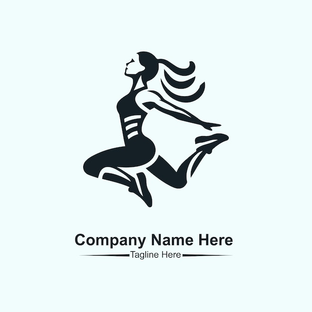 La mujer hace el logotipo del gimnasio aquí