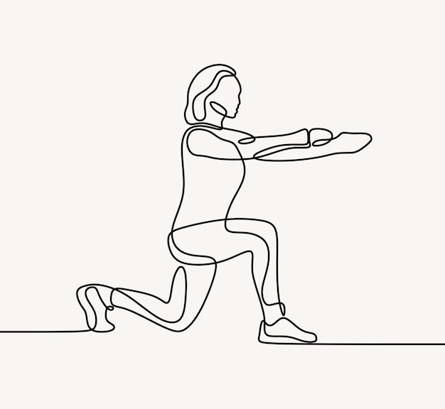 Mujer hacer yoga pose ejercicio oneline sola línea continua arte
