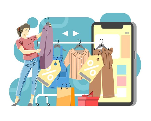 Vector mujer haciendo compras online concepto