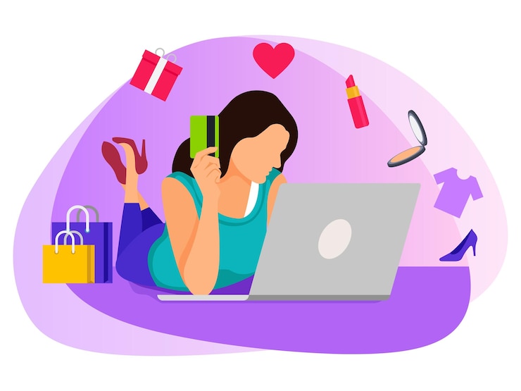 Vector mujer haciendo compras online