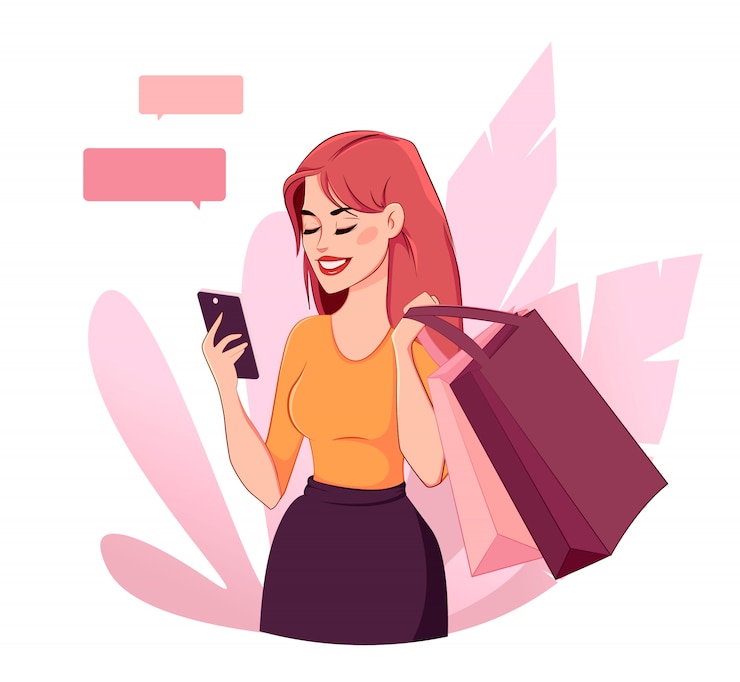 Vector mujer haciendo compras online