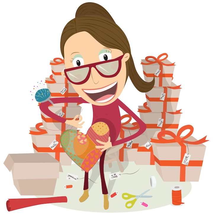 Vector mujer haciendo un corazón hecho a mano regalo de navidad para dar a la familia un amigo ilustración vectorial