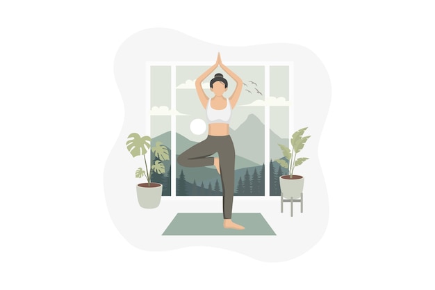 Mujer haciendo diseño de ilustración plana de yoga