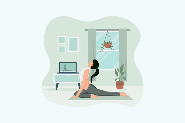 Mujer haciendo diseño de ilustración plana de yoga