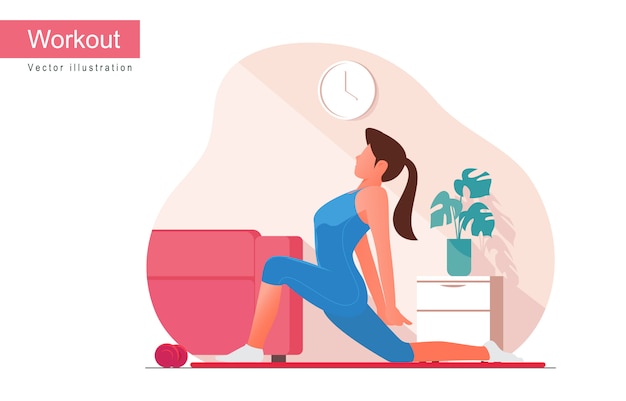 Mujer haciendo ejercicio interior. yoga y fitness en casa