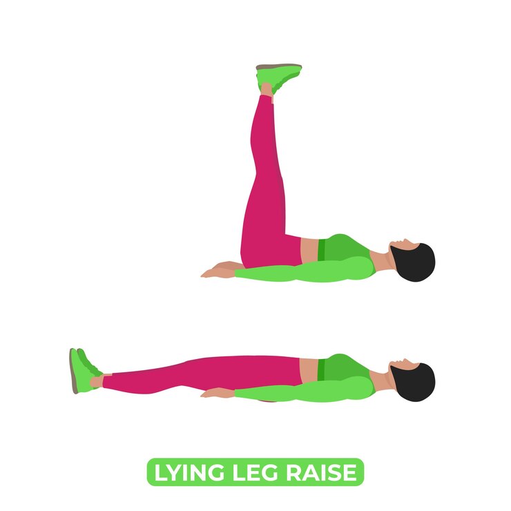Vector mujer haciendo ejercicios físicos de peso corporal con elevación de piernas acostadas para abdominales y núcleo