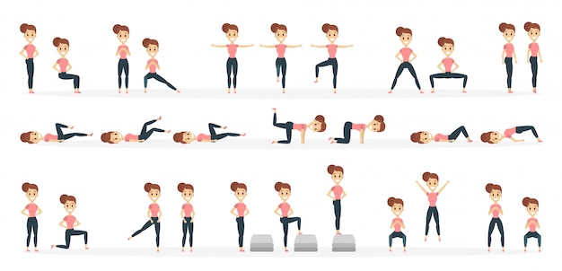 Mujer haciendo ejercicios de fitness en blanco.