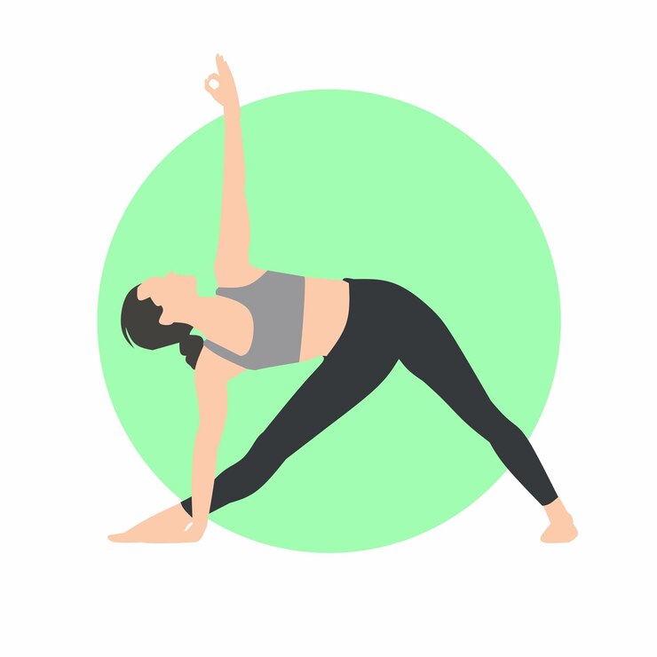 Vector una mujer haciendo ejercicios de yoga con un círculo verde en la espalda