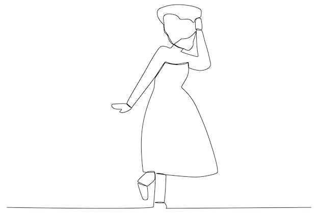 Una mujer haciendo un hermoso patrón de baile Dibujo de una línea del día de África