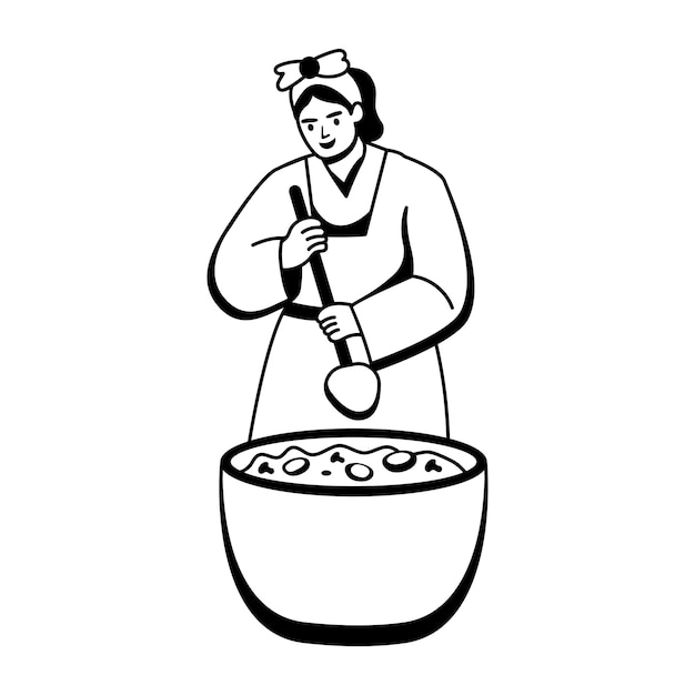 Una mujer haciendo una ilustración de comida en estilo glifo