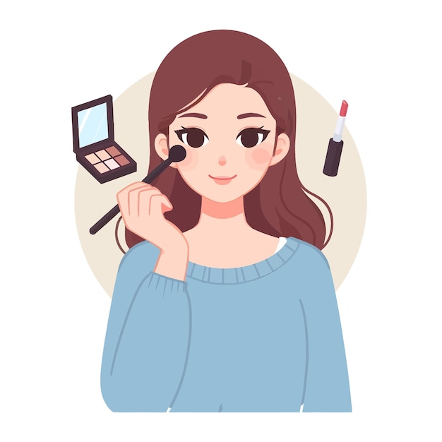 Mujer haciendo maquillaje Vector de dibujos animados planos