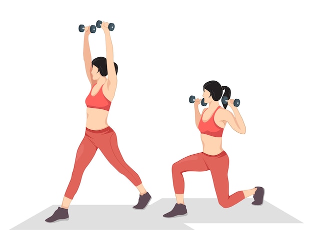 Mujer haciendo peso muerto con barra ejercicio ilustración vectorial plana sobre fondo blanco