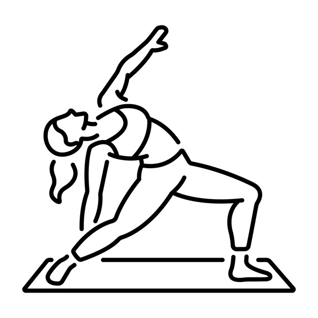 Una mujer haciendo su rutina de yoga icono en estilo lineal