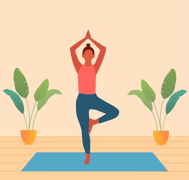 mujer haciendo yoga en una alfombra