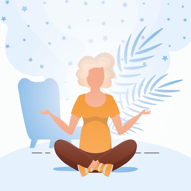 Mujer haciendo yoga El concepto de calma y tranquilidad Ilustración vectorial en estilo de dibujos animados