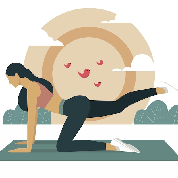 Vector una mujer haciendo yoga y ejercicio