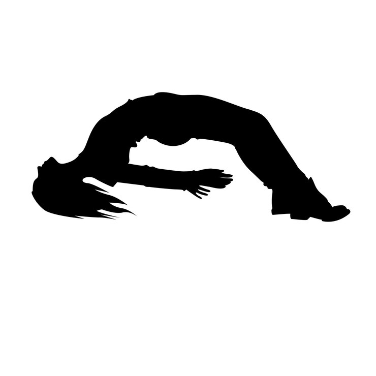 una mujer haciendo yoga en un fondo blanco con las palabras "ella está haciendo yoga"