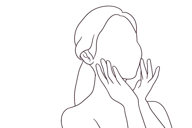 Mujer hermosa dibujada a mano haciendo ilustración de cuidado de la piel