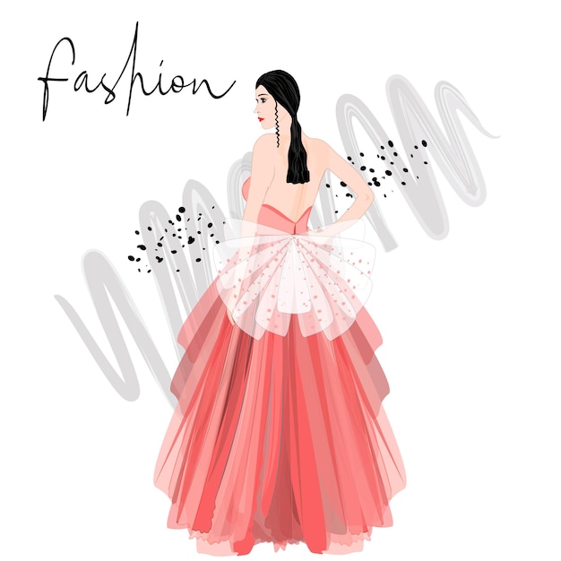 Una mujer hermosa en elegante vestido rosa Ilustración de moda