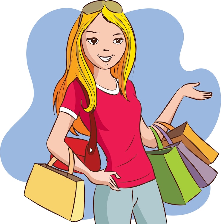 Vector una mujer hermosa está haciendo compras la chica con los paquetes ilustración vectorial de moda en dibujos animados.