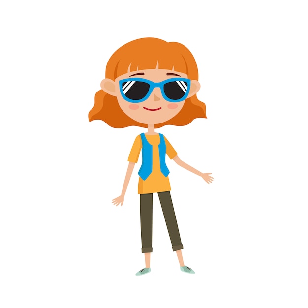 Mujer hermosa hipster en ropa elegante, ilustraciones de dibujos animados aisladas
