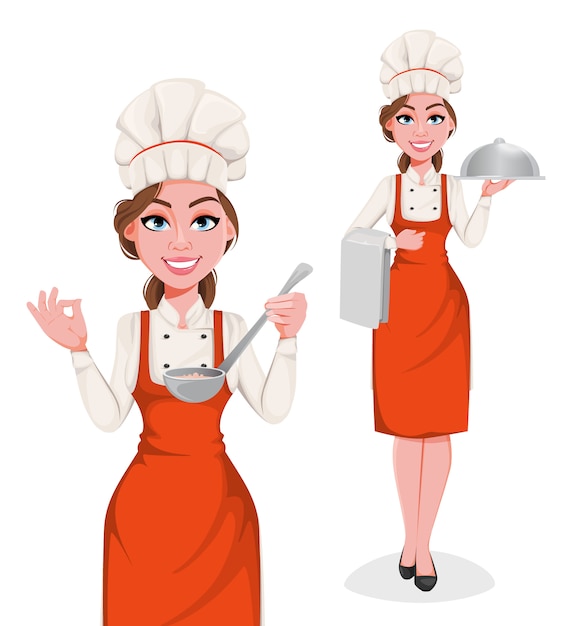 Vector mujer hermosa joven chef. linda cocinera