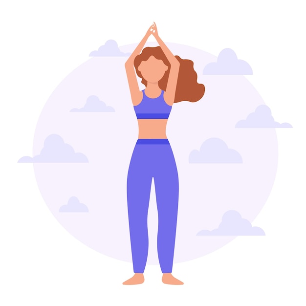 Mujer hermosa joven haciendo diseño plano de ejercicio físico simple