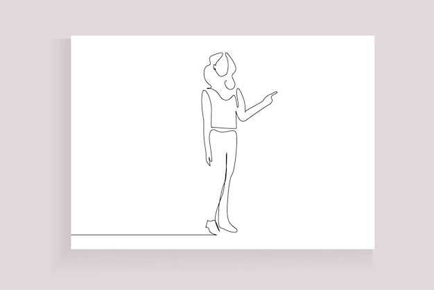 mujer hermosa joven que muestra el concepto de longitud completa de la línea del dedo índice