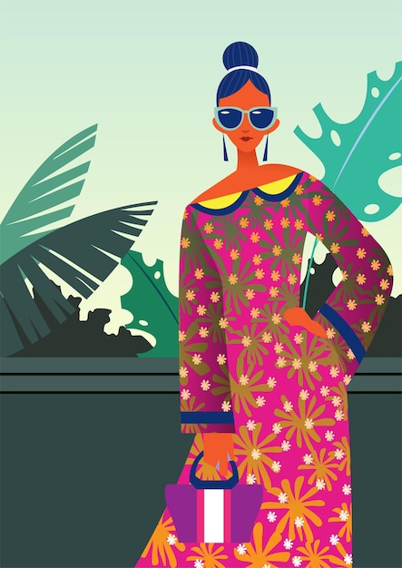 Vector mujer hermosa en kaftan